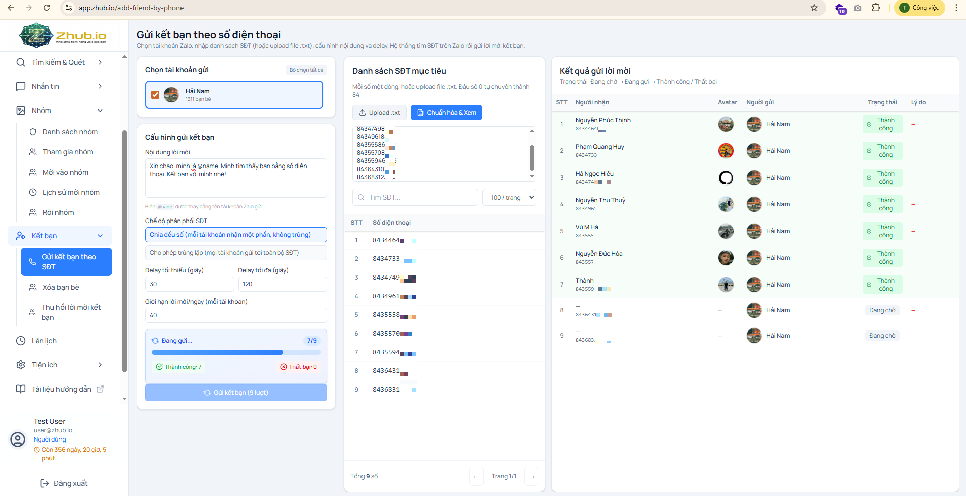 Kết bạn Zalo hàng loạt theo số điện thoại