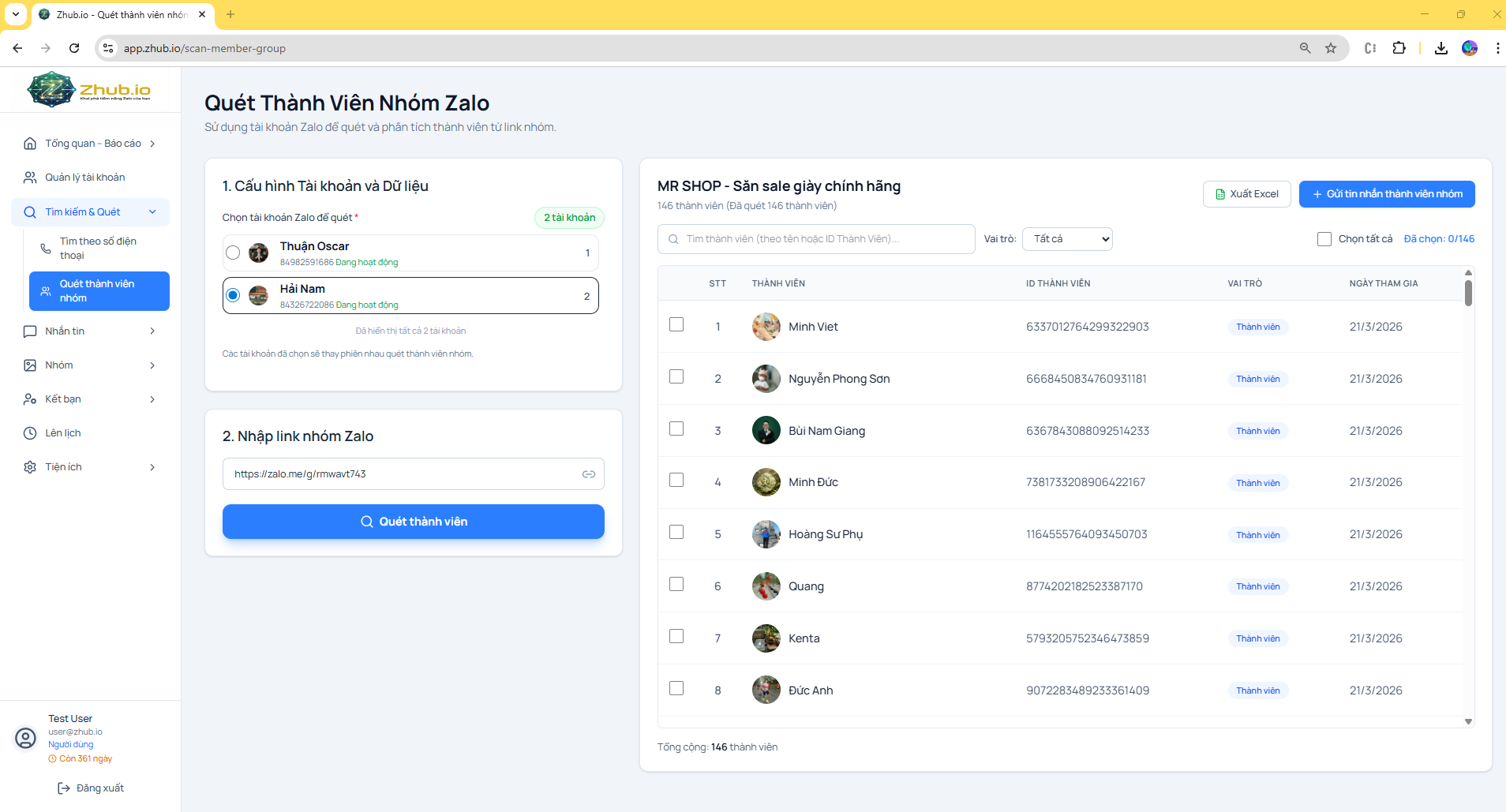 Quét thành viên nhóm ẩn