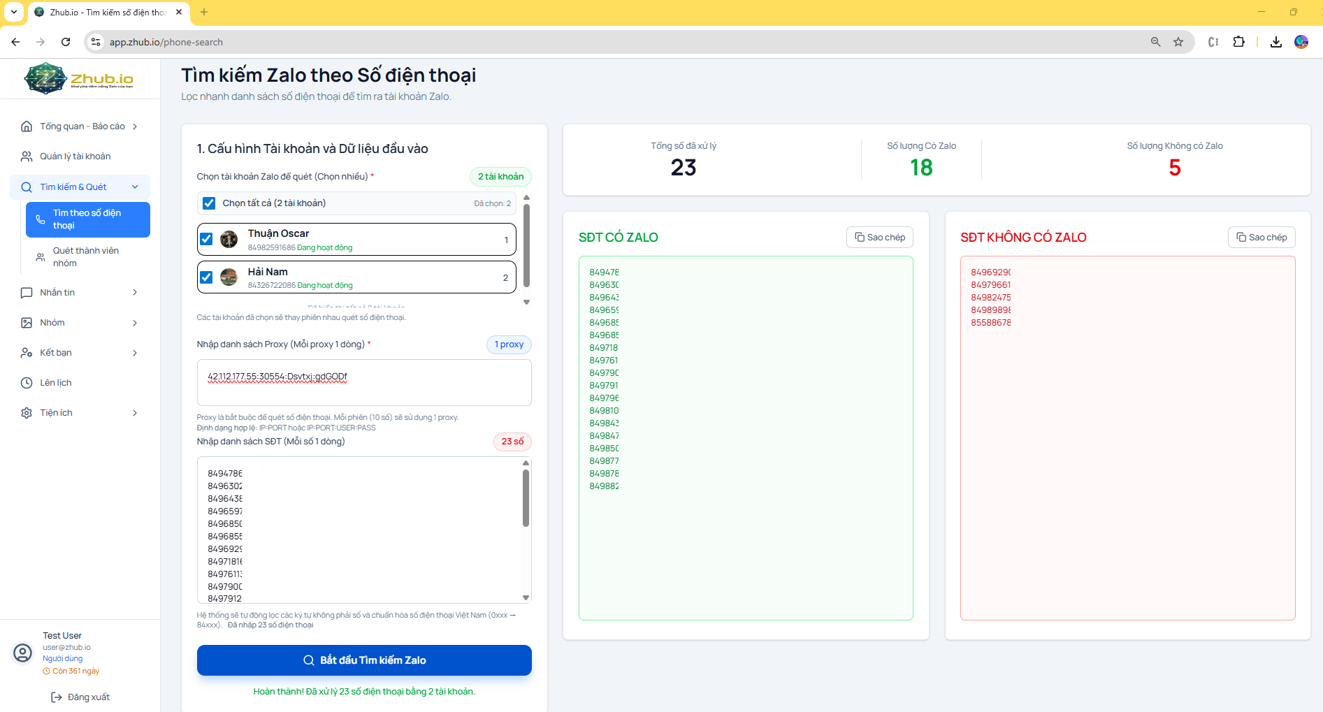 Tìm kiếm &amp; Lọc số điện thoại Zalo siêu tốc